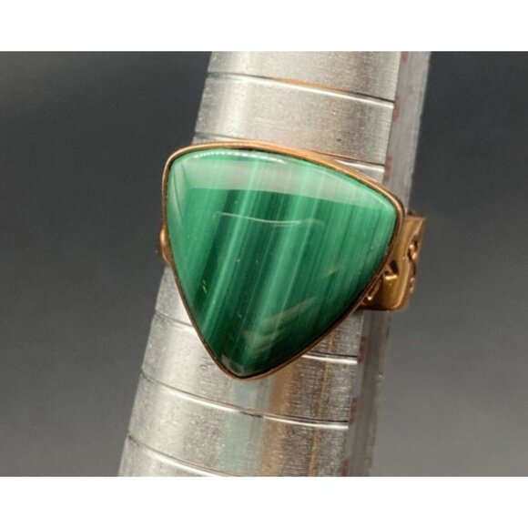 Signed Jay King DTR Copper Ring Size 7.75 Triangular Natural Malachite Cabochon - Picture 6 of 12